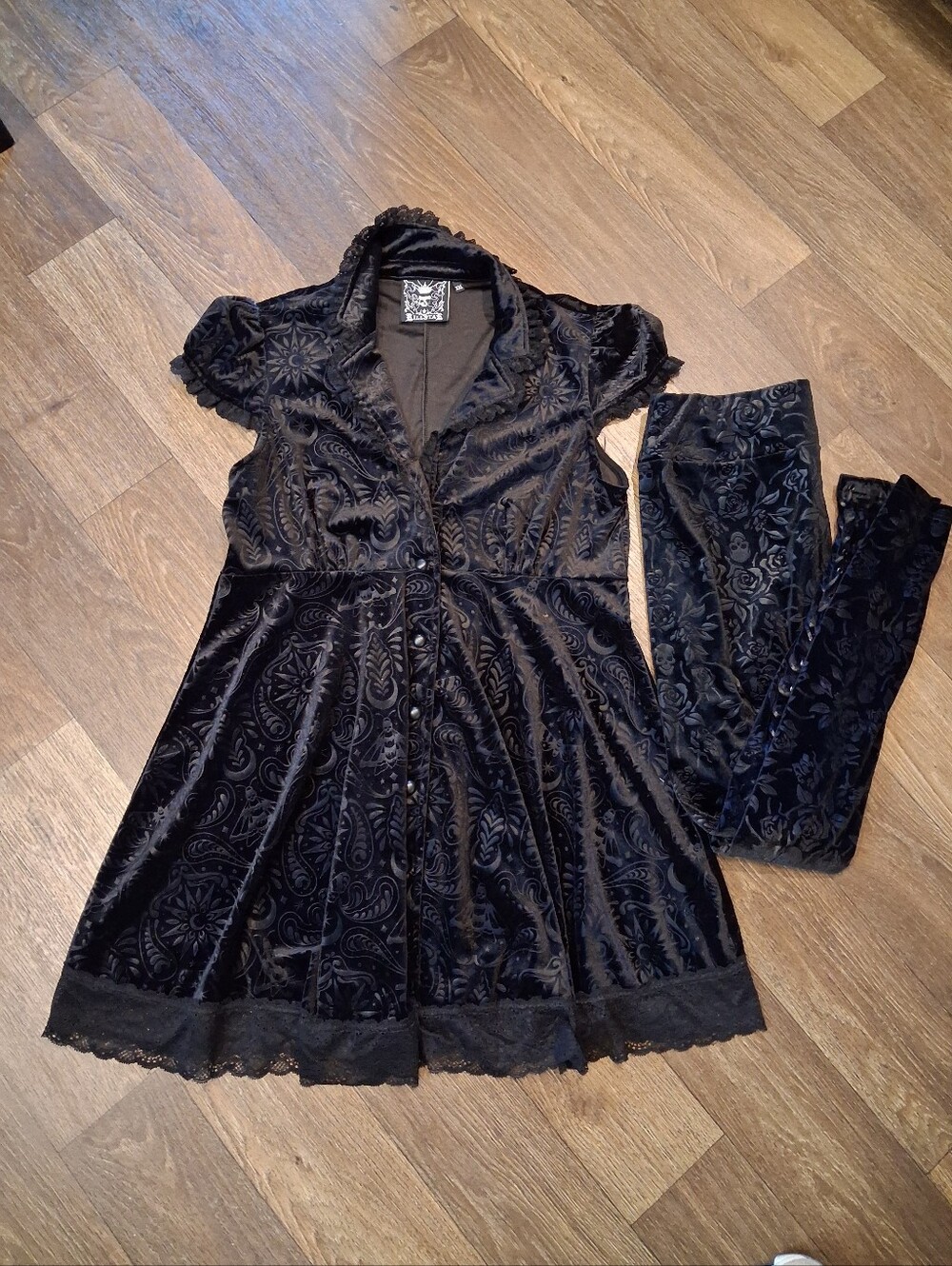 Killstar Black Velvet Floral Marceline Dress with Leggings Sz XXL Emo